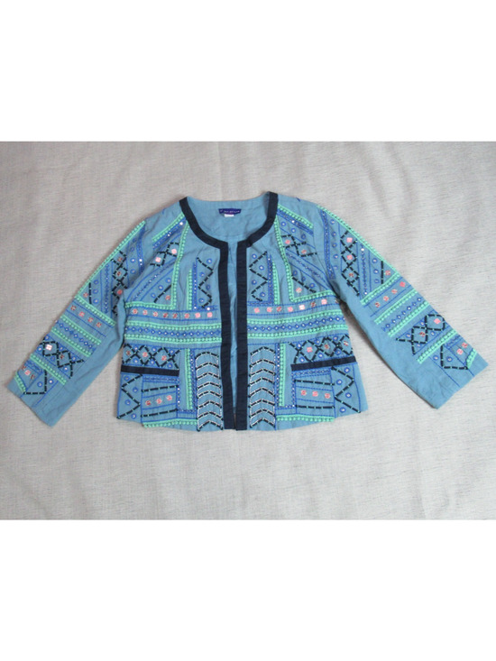 Vintage Simply Styled Sears Jacket Womens Large Blue Textured Hipster Retro Boho